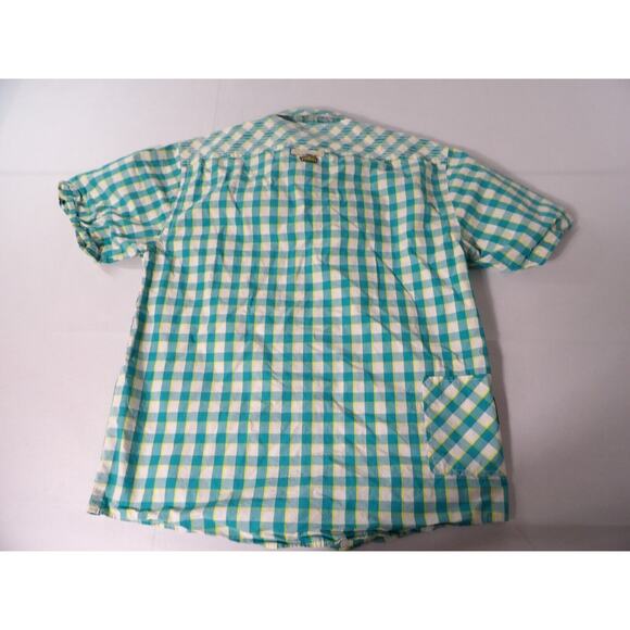 Akademiks Shirt XL Plaid Teal Yellow White Button Up Y2K Hip Hop Colorful Logo C - Picture 12 of 13